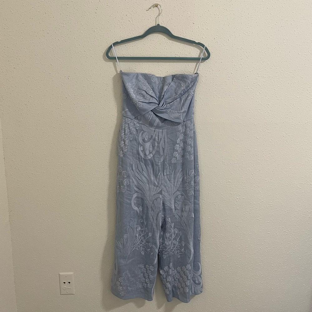 Aijek Natalie Embroidered Strapless Wide Leg Jumpsuit - Anthropologie - Size 4